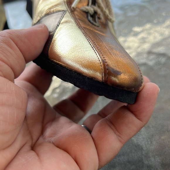 Siamanto Vintage Glam Art Deco Metallic Patchwork Leather Lace-Up Flats Size 8 - Picture 6 of 9